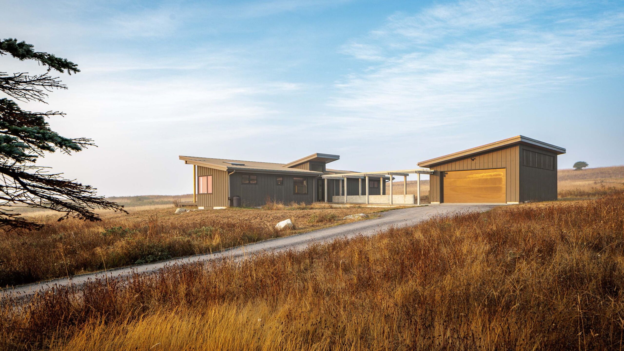 Cattle Point Cabin Exterior Approach in San Juan Islands, Custom Home Design by BellCraft Architects