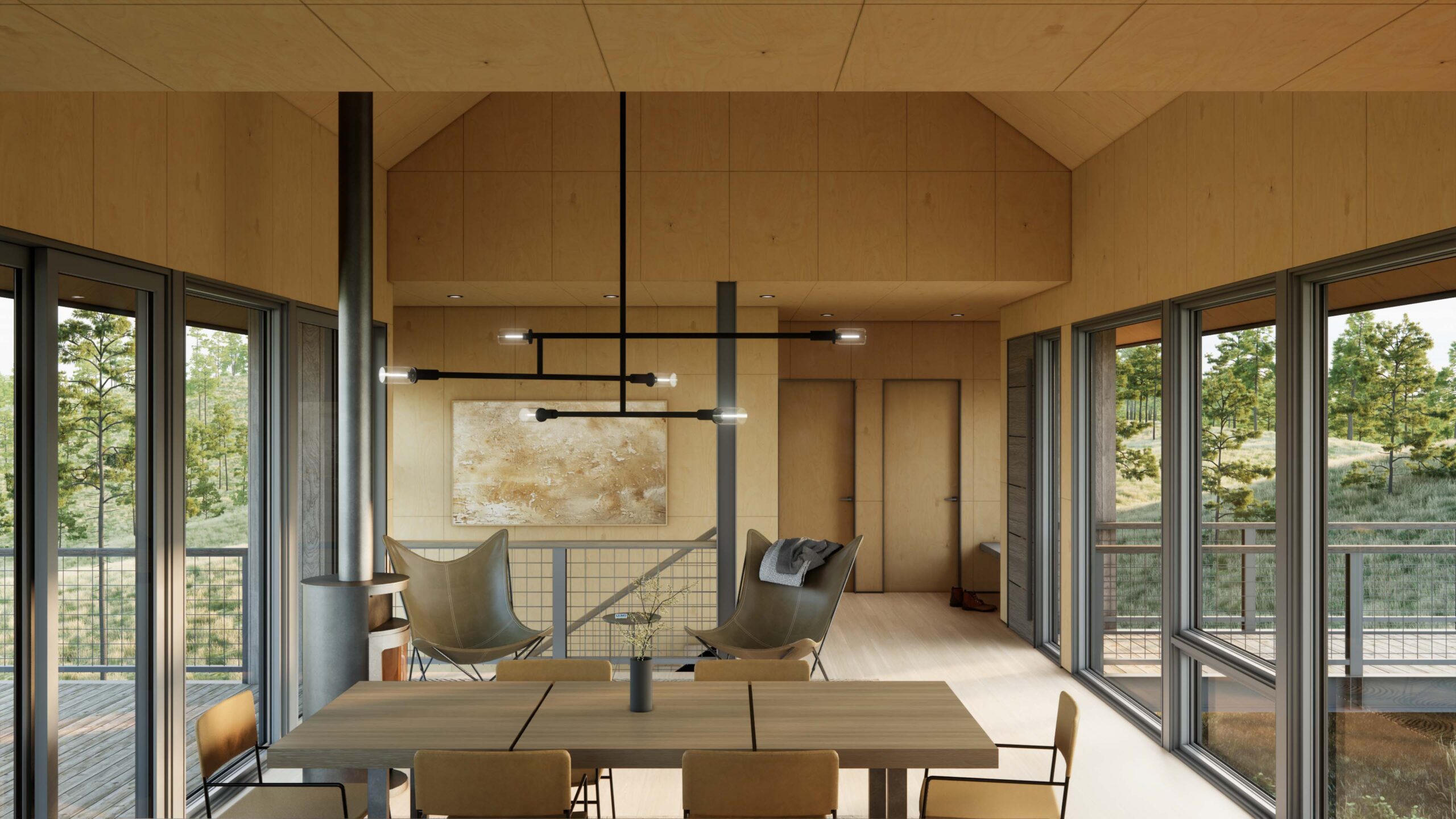 Country Bridge Cabin Dining Room in Northern Michigan, Custom Home Design by BellCraft Architects