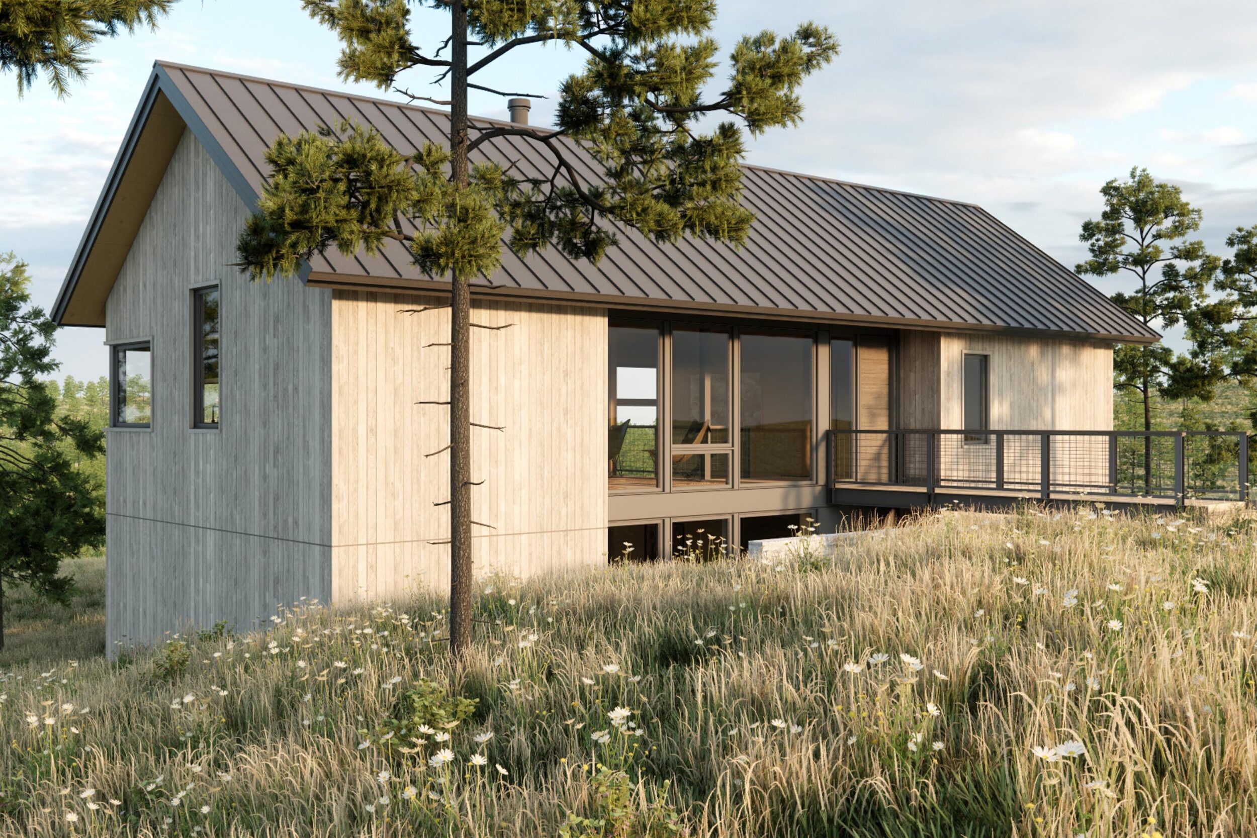 Country Bridge Cabin Exterior in Northern Michigan, Custom Home Design by BellCraft Architects