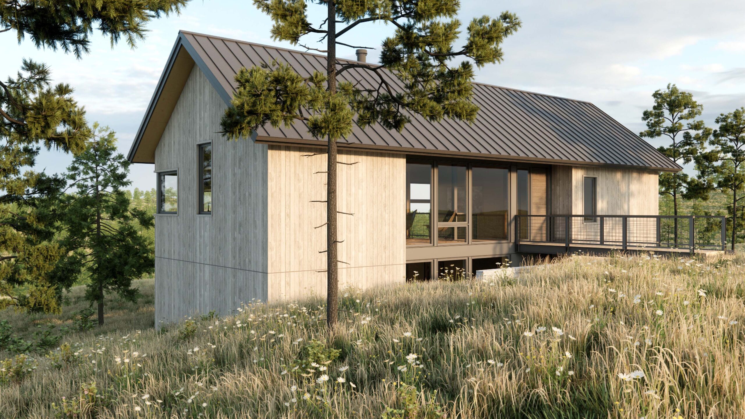 Country Bridge Cabin Exterior in Northern Michigan, Custom Home Design by BellCraft Architects