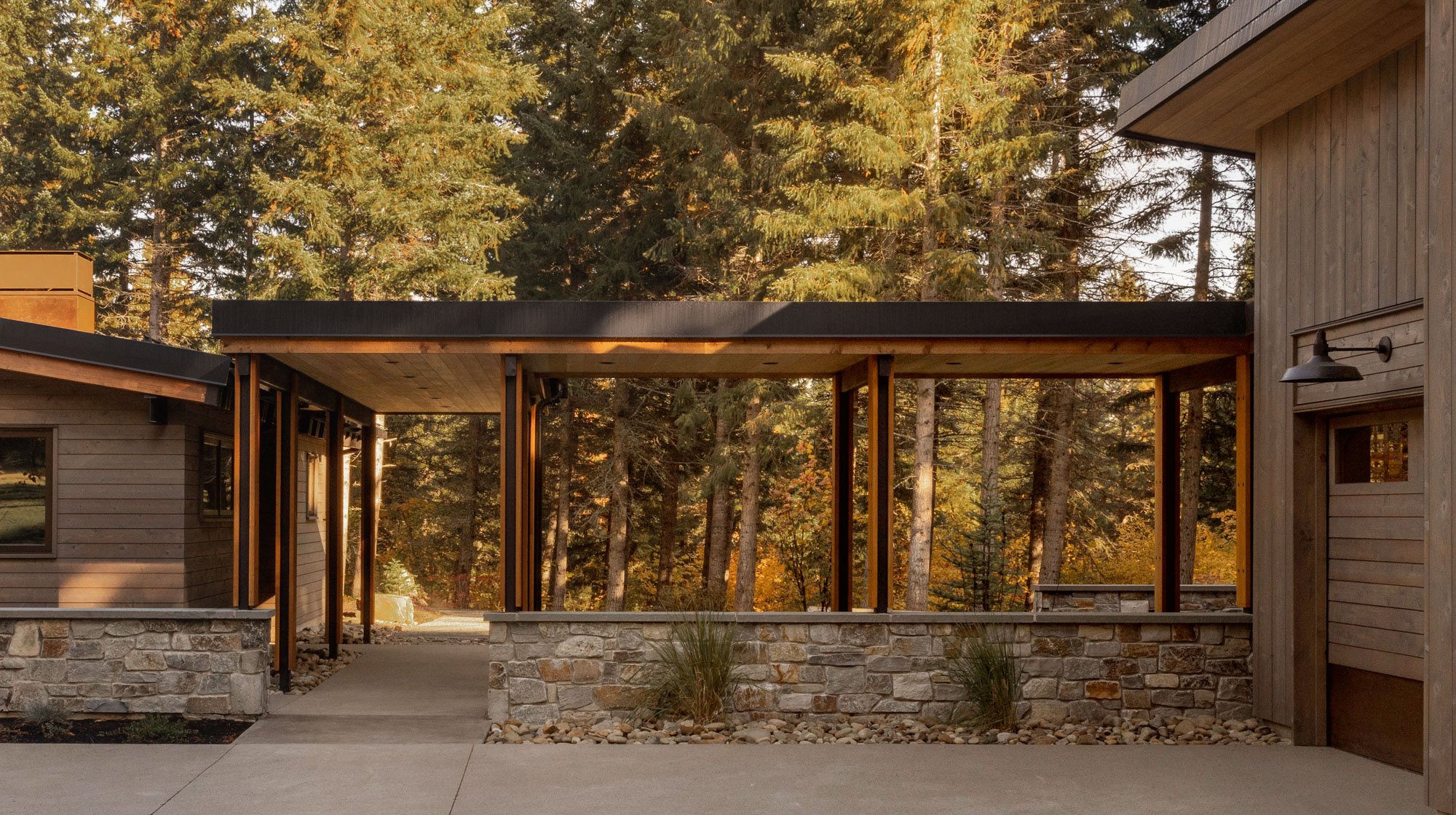 Goat Creek Retreat Covered Walkway in Cle Elum, Washington, Custom Home Design by BellCraft Architects