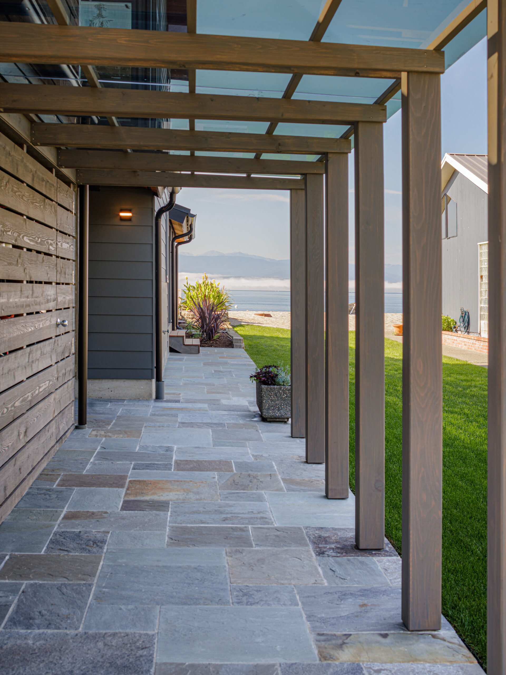 Mutiny Bay Covered Walkway, Whidbey Island Beach House, Custom Home Design by BellCraft Architects