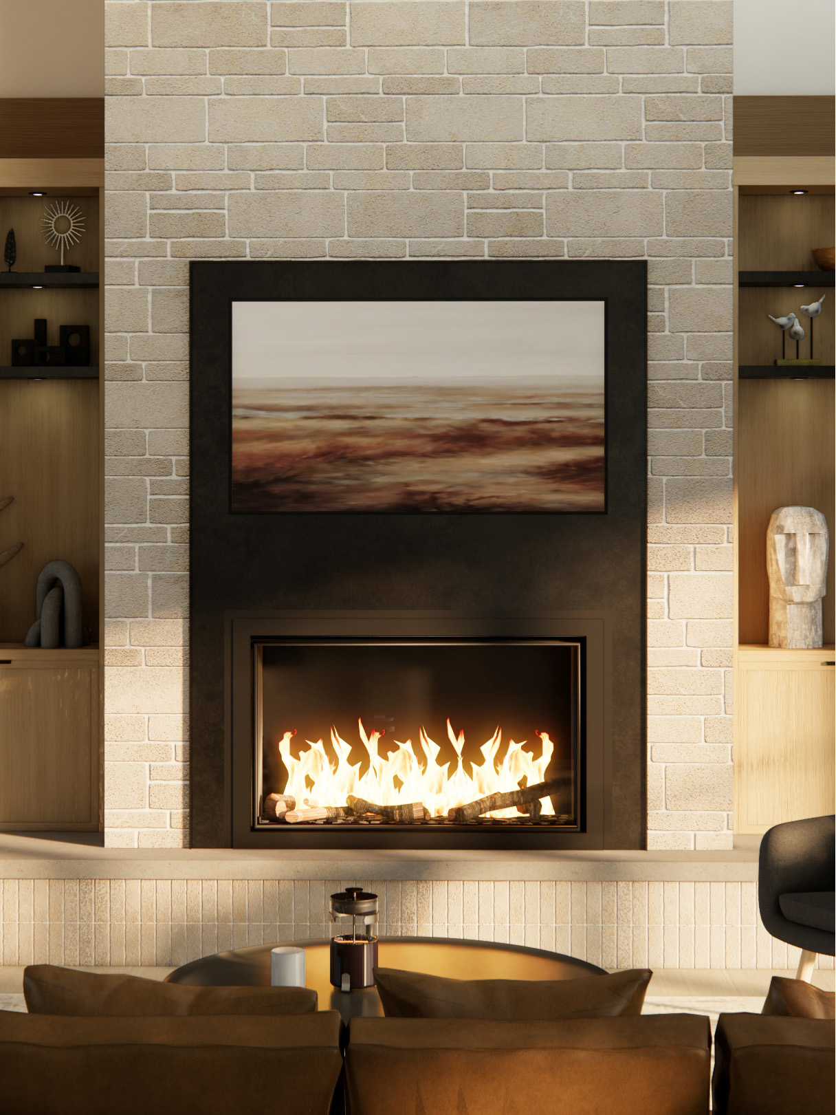 Northport Point Fireplace, Classic Lake Michigan Cottage, Custom Home Design by BellCraft Architects
