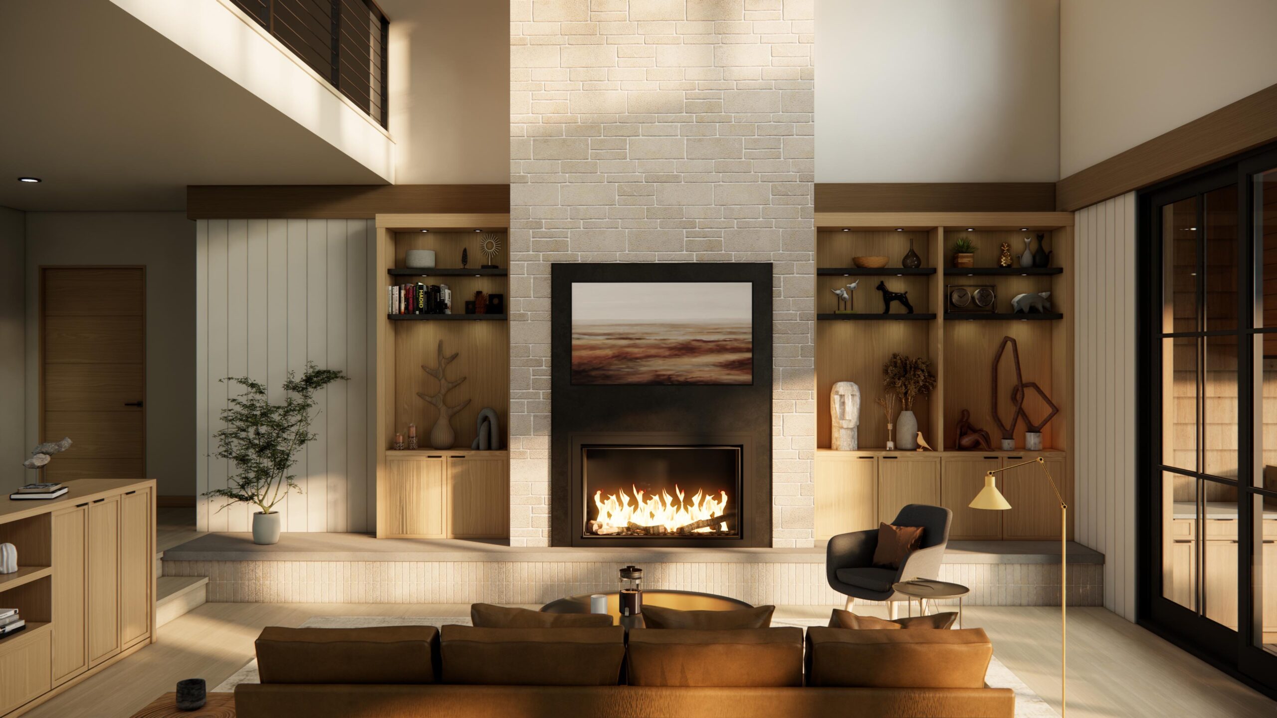 Northport Point Great Room, Classic Lake Michigan Cottage, Custom Home Design by BellCraft Architects