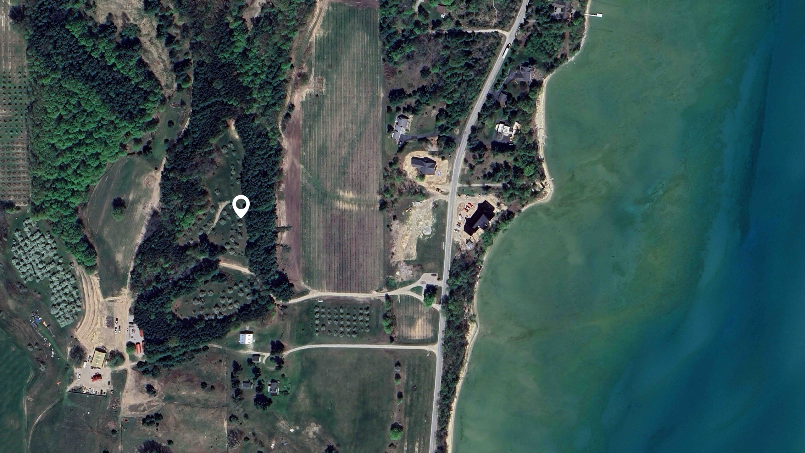 Orchard Bluff Farmhouse Aerial, Custom Home Design by BellCraft Architects