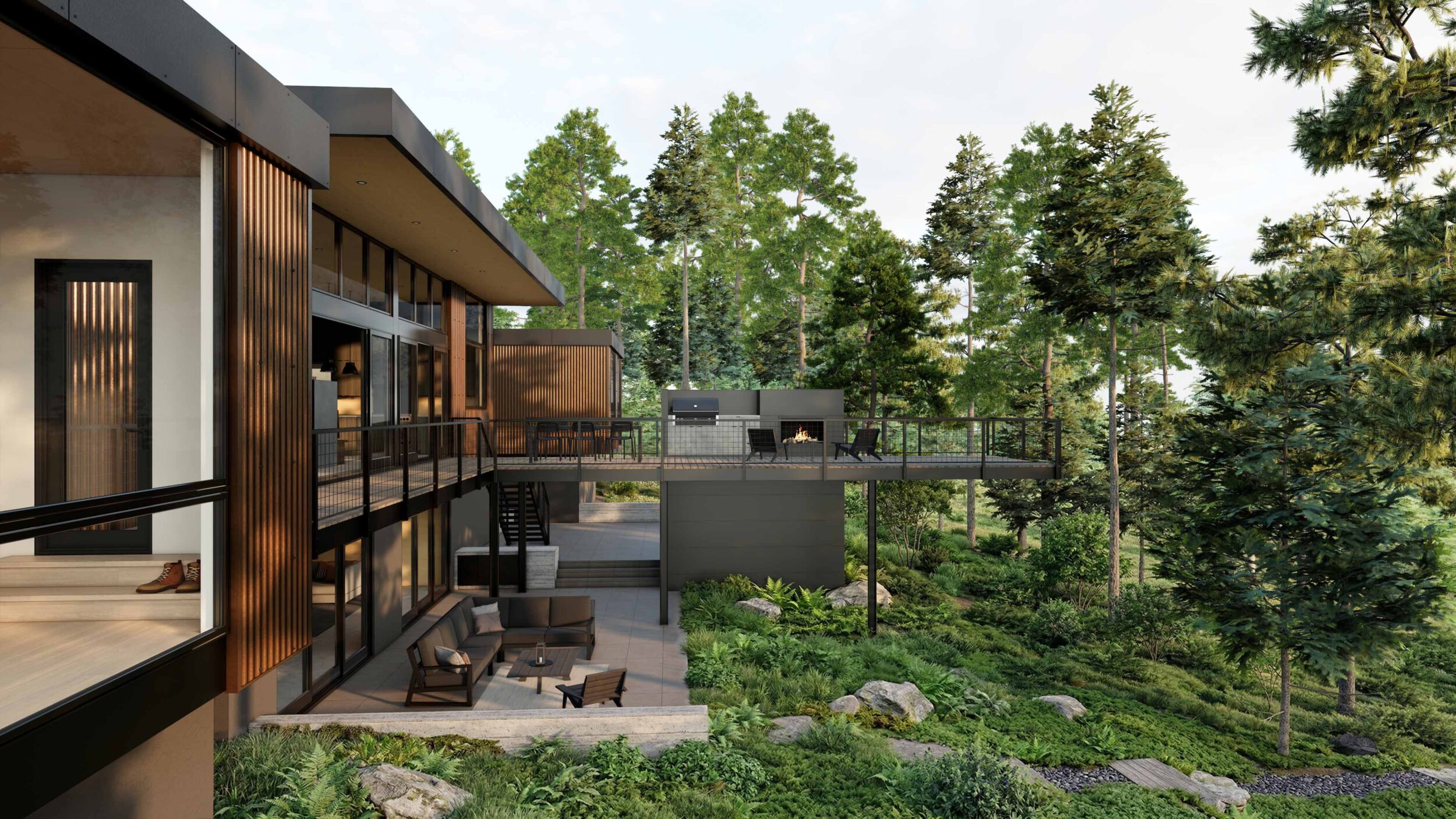 Orchard Bluff Farmhouse Outdoor Living, Custom Home Design by BellCraft Architects