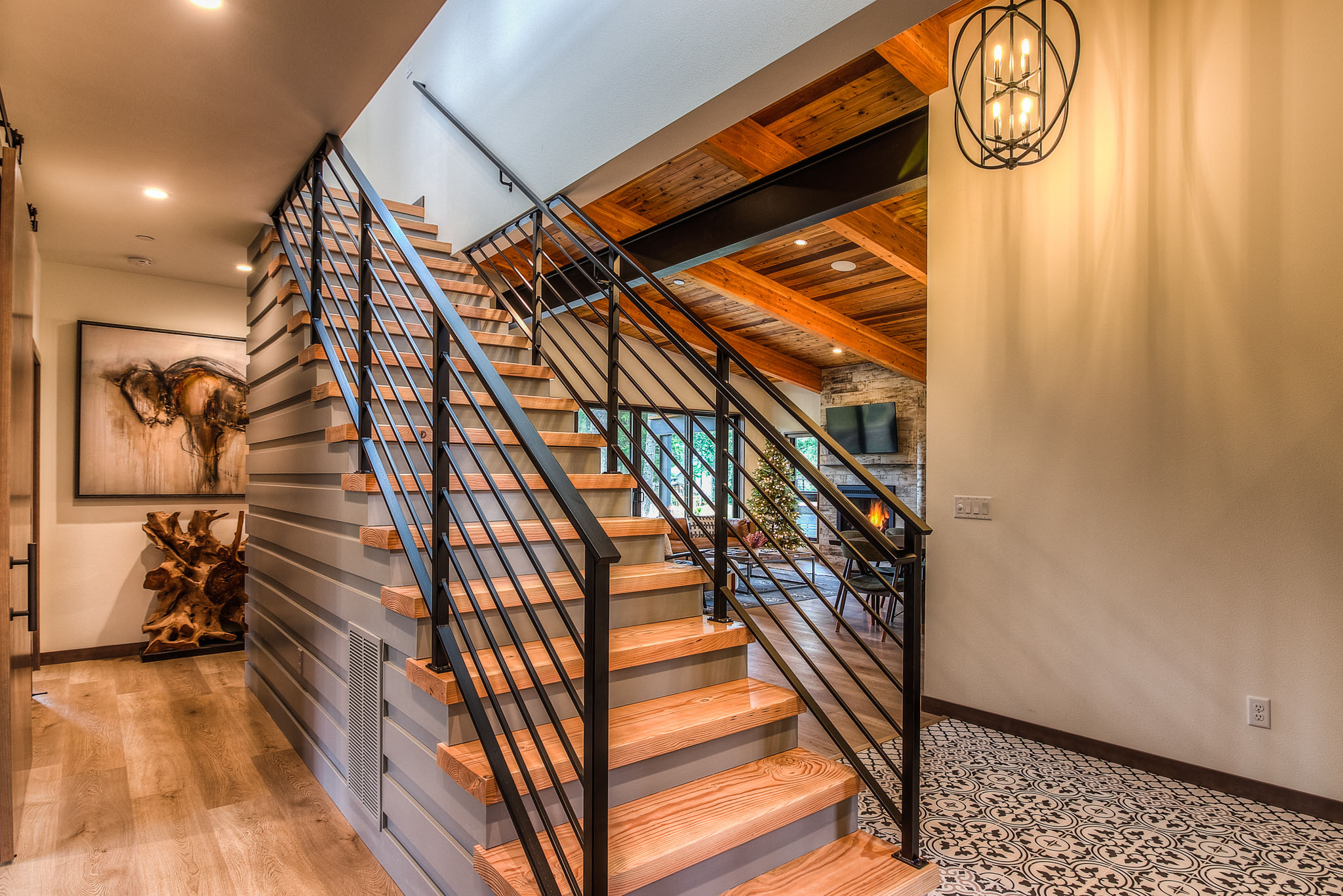 Side Car Mountain House Stairs, Cle Elum, Washington, Custom Home Design by BellCraft Architects