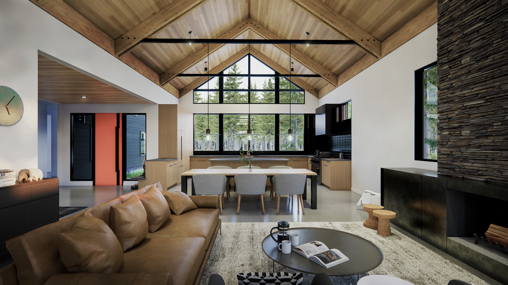 Two-By Modern Mountain Getaway Great Room, Cle Elum, Washington, Custom Home Design by BellCraft Architects