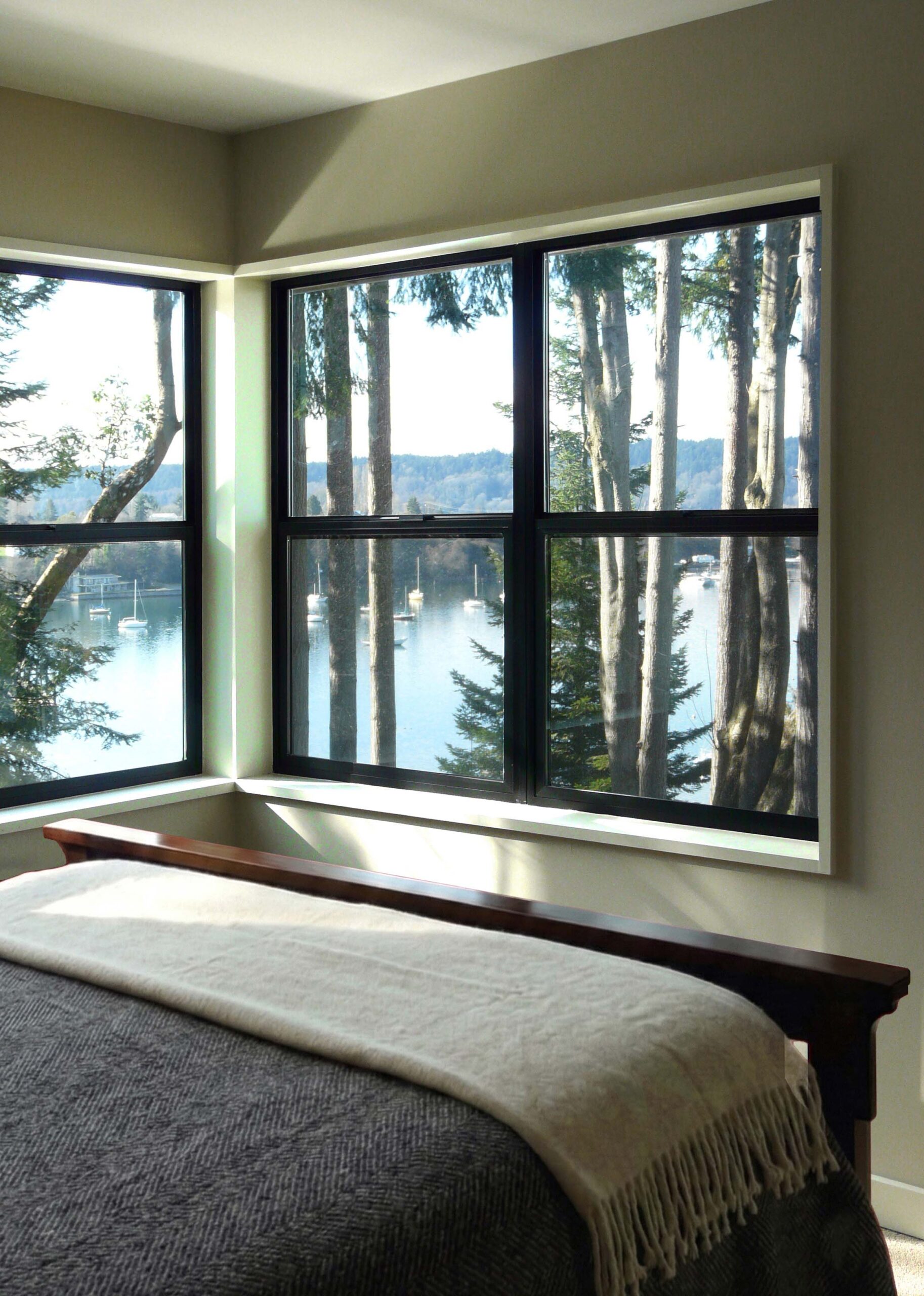 Vashon Island Beach House Bedroom, Modern Island Beach House, Custom Home Design by BellCraft Architects