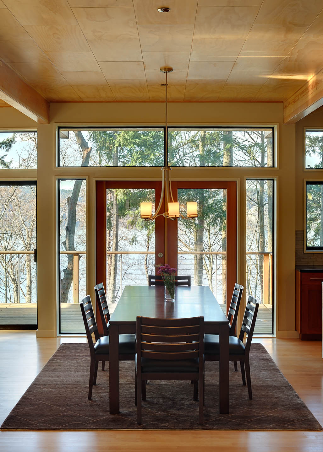 Vashon Island Beach House Dining, Modern Island Beach House, Custom Home Design by BellCraft Architects