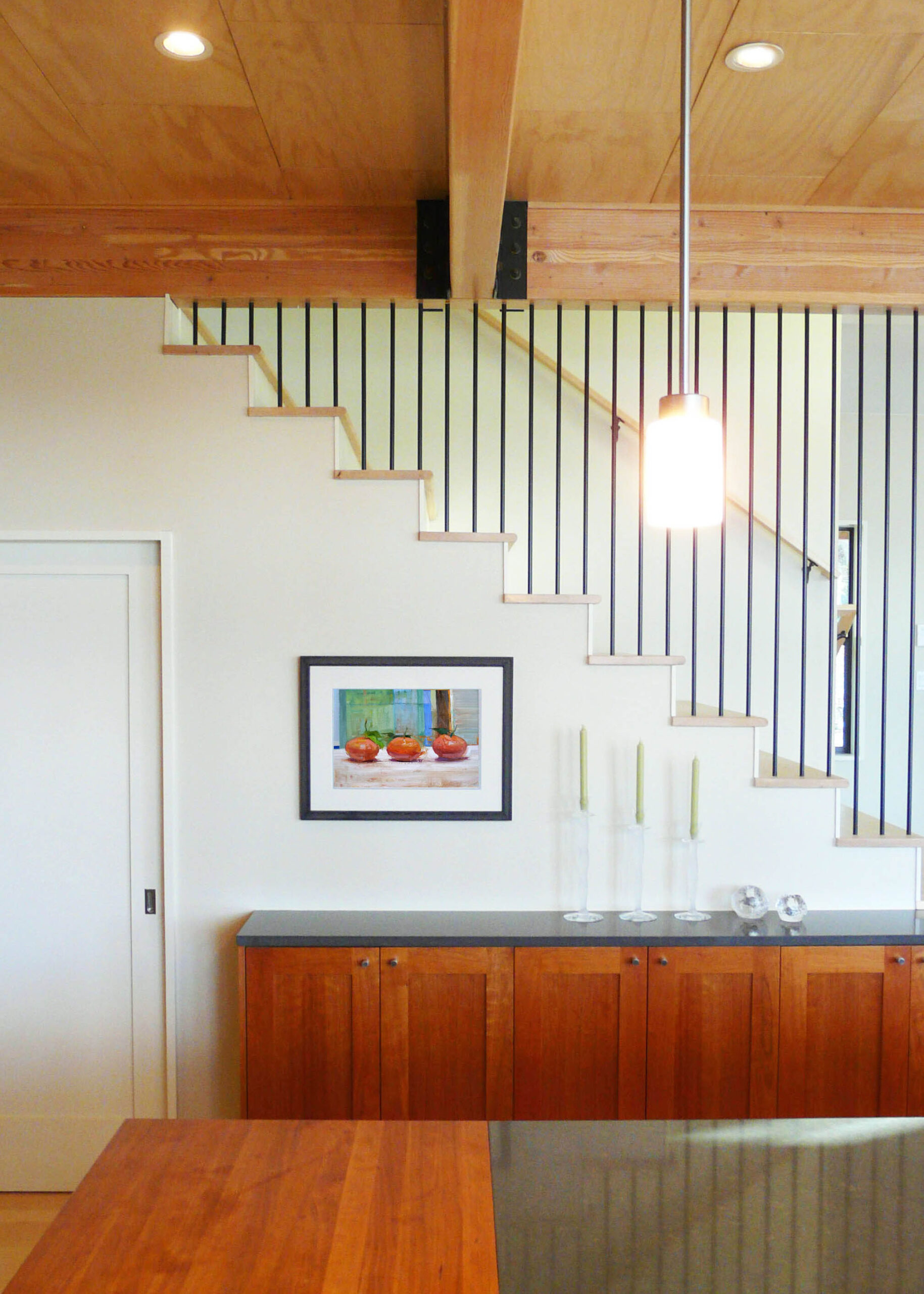 Vashon Island Beach House Railing, Modern Island Beach House, Custom Home Design by BellCraft Architects