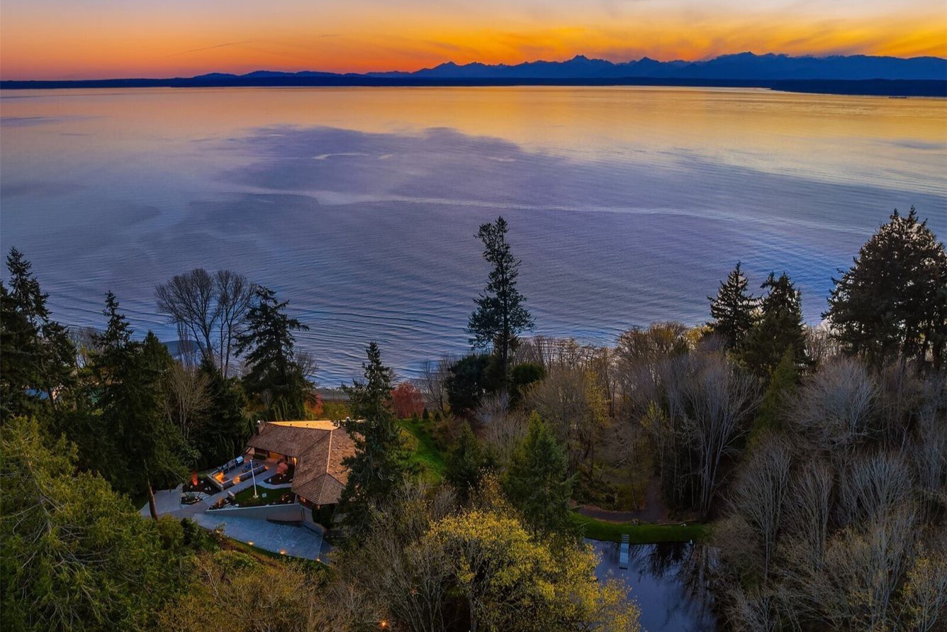 aerial shot of sunset overlooking terrace